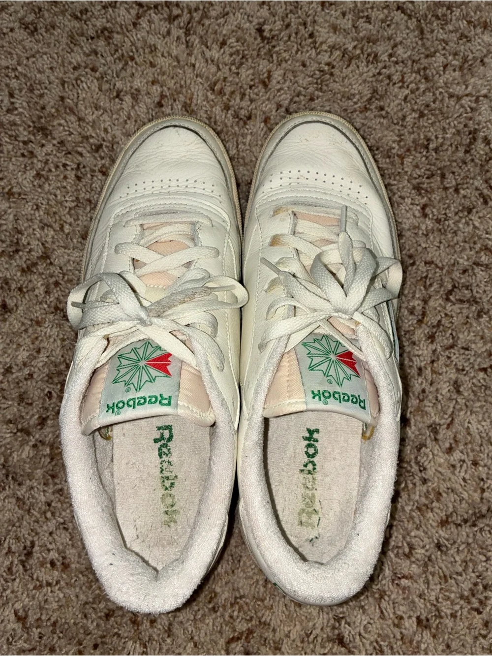 Reebok White Leather Sneakers with Green Branding